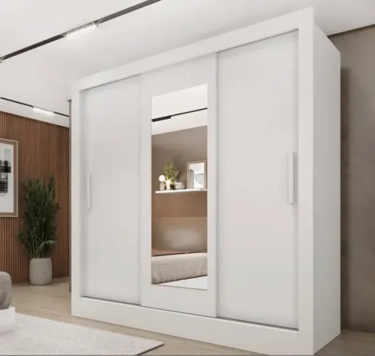 Guarda-Roupa 3 Portas Ravello 1,90 m Branco Neve com Espelho