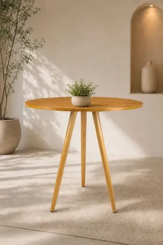 Mesa Redonda Retrô 90 cm | Pés Palito em Madeira | Cor Noce Monza