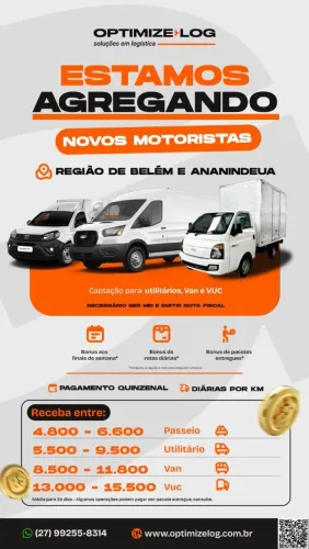 Agregando veículos Utilitários, Vans e VUCs para entregas da Shopee