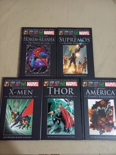 ?Lote 5 HQs Marvel Salvat Capa Dura - Homem-Aranha, X-Men, Thor, Cap. América, Supremos