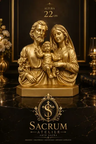 Busto Sagrada família em gesso premium dourada e verniz automotivo