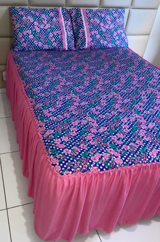 Colcha lençol de elástico com babado, malha 100% algodão.