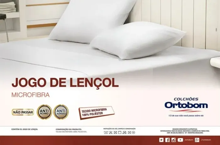 Jogo De Lençol Microfibra Ortobom Solteiro 88x188