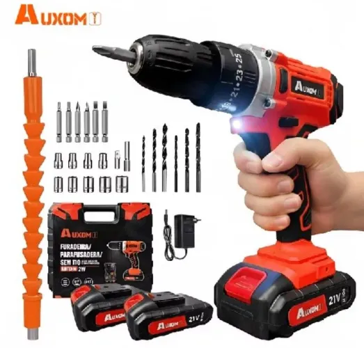 Auxon furadeira parafusadeira de impacto 21V profissional 120Nm kit 29 peças + maleta