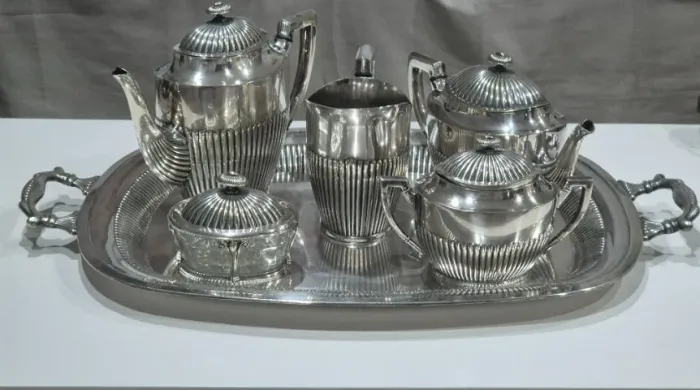 Lindo Conjunto Chá/Café Eberle Prata Forte C/ Bandeja - Antiguidade 6 peças