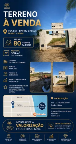 Terreno à venda - 300 m² (10 x 30 m) - Apenas 80 metros da praia