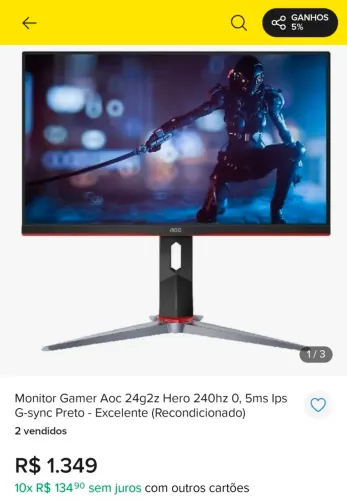 Monitor gamer AOC 23.8' Hero Z