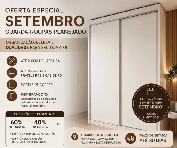 OFERTA ESPECIAL DE SETEMBRO - GUARDA-ROUPAS PLANEJADO