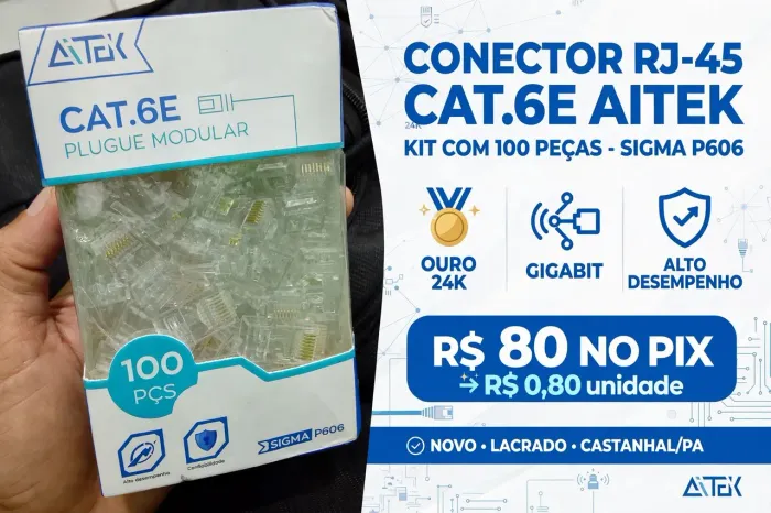 Conector RJ-45 CAT.6E Aitek - - Caixa 100 unid.