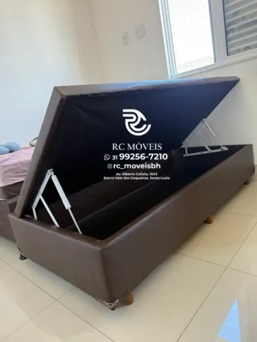 Cama box estruturada Baú Para solteiro 88x1.88 Blindado com Pistão a Gás