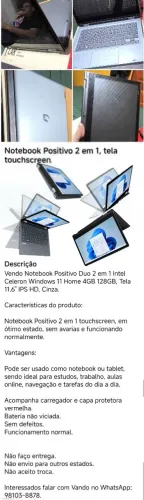 Vendo NOTEBOOK DUO (NOTE+TABLET 2 em 1))