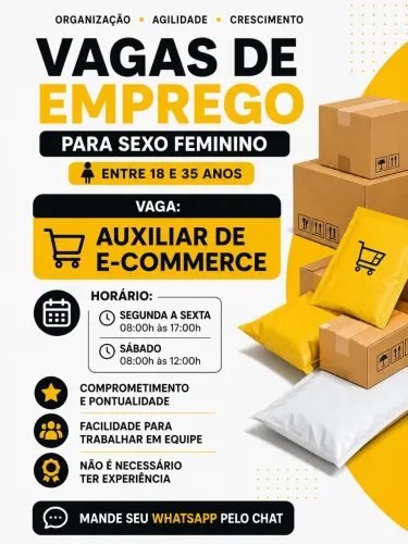Vaga de emprego auxiliar de e-comerce para mulheres ao lado do metrô Brás