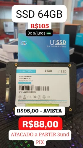 SSD SATA 64GB Marca ULIKE LACRADO VALOR DE ATACADO A PARTIR 3 UND