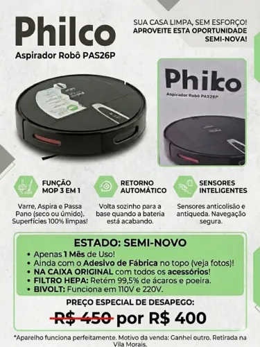Robô Aspirador Philco PAS26P Bivolt (Semi novo)