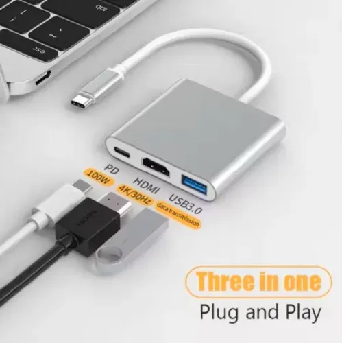 Adaptador/HUB Modo Dex 3 em 1: HDMI, USB 3.0 e Tipo C