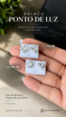 Par de Brincos Ponto de Luz 9mm Prata 925