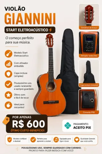 Violão Elétrico Giannini Start + Capa - Com Afinador (Perfeito Iniciantes)