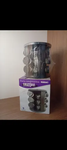 Porta condimentos giratório com 9 potes de vidro