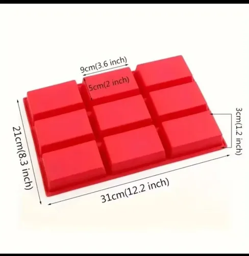 Molde Retangular de Silicone para Bolos, Biscoitos e Chocolate com 9 Furos