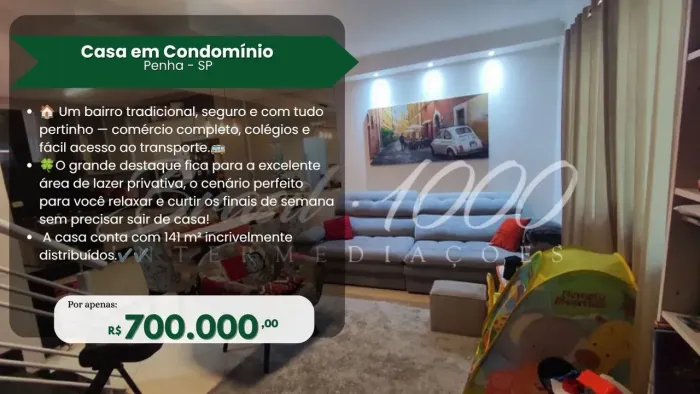 Casa em condomínio localizada na Penha de França  SP
