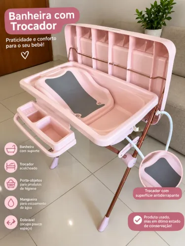 Trocador/banheira para bebê Rosa