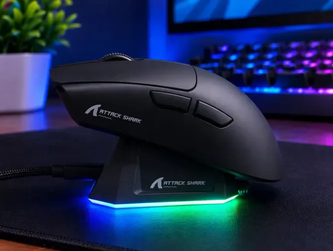 Attack Shark X11 Preto, 22k DPI, Dock de Carregamento