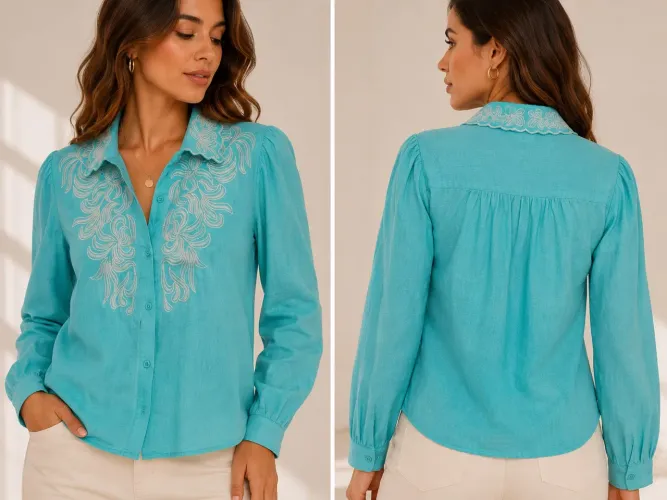 Camisa Feminina Bordada - Tam. M | Nova | 100% Algodão