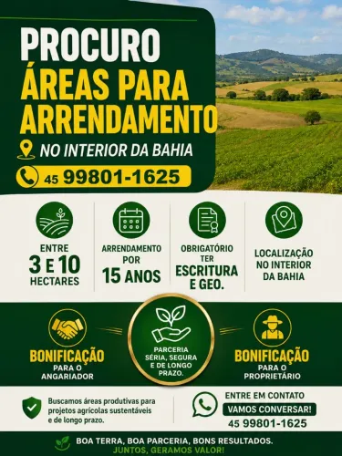 Arrendamos terras por 15 anos