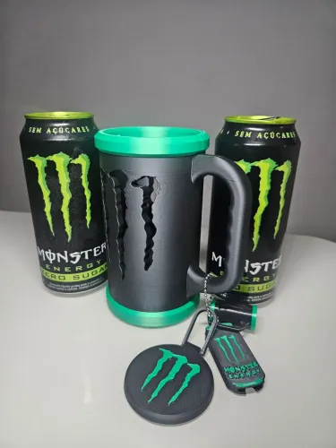 Presente Copo/Suporte para Lata Monster 3D com Tampa + Abridor + Chaveiro Exclusivo ?