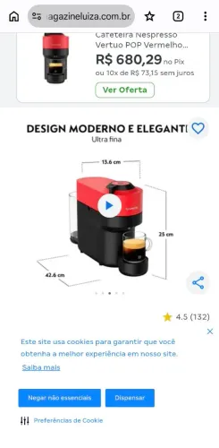 Cafeteira Nespresso Vertuo Capsulas Capuccino Vermelho 110v<br><br>Cor: Vermelho