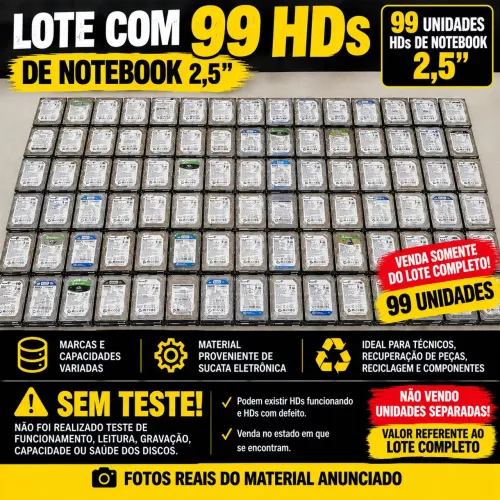 Lote 99 HDs de Notebook 2,5" - Vários GB - Sucata - Sem Teste