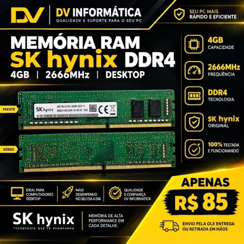 Memória RAM SK hynix DDR4 4GB 2666MHz Desktop Original | Testada | DV Informática