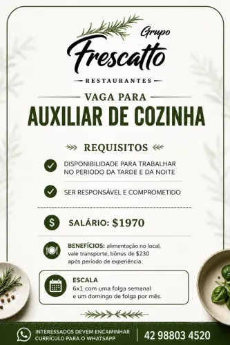 Vaga para auxiliar de cozinha