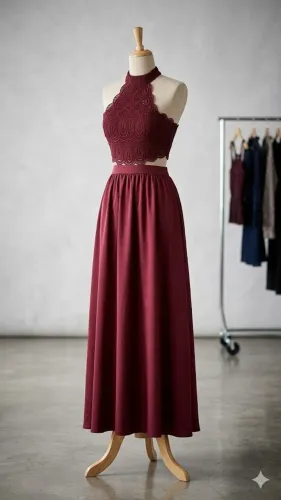 Vestido Longo Feminino Marsala Elegante - Tamanho G