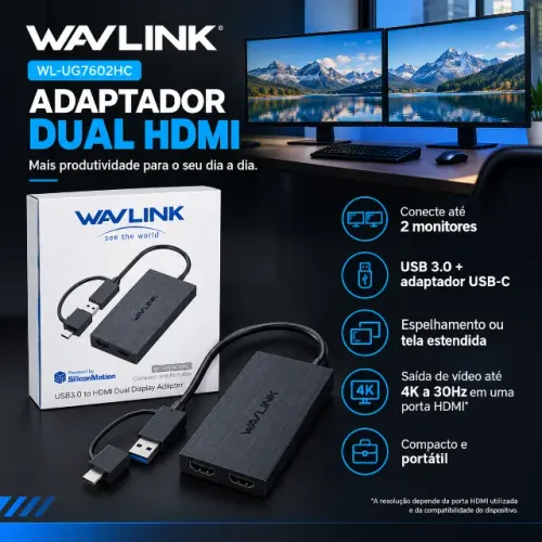 ADAPTADOR WAVLINK DUAL HDMI ? WL-UG7602HC