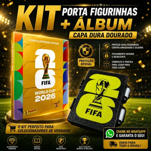 Álbum Capa Dura Dourado + Porta figurinhas