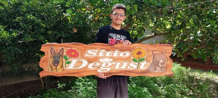 Placas entalhadas em madeira 