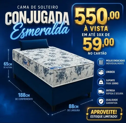 Cama Solteiro Esmeralda