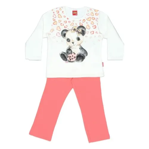 Conjunto Bebê de Blusa + Calça. Off White e Coral. KYLY - Tam. M