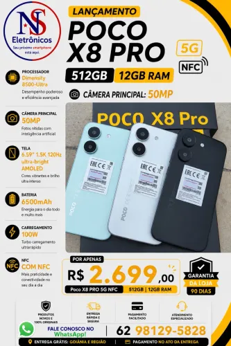 Celular Xiaomi Poco X8 Pro 512gb 12gb Ram Dual Chip, NFC, Tela 6,59 AMOLED 120Hz