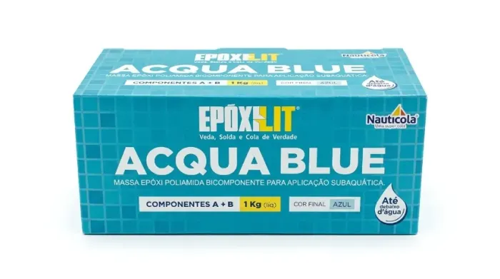 Cola De Massa Epóxi Subaquática Acqua Blue 1kg - Reparo de Piscinas