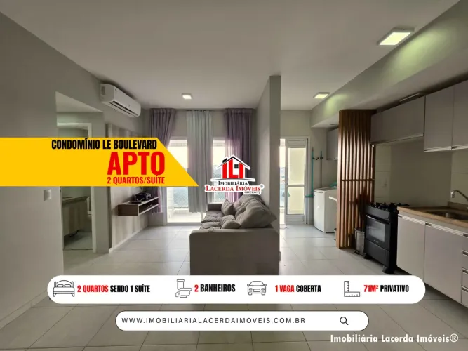 Condomínio Le Boulevard, Apartamento 2 quartos com suíte 80% mobilia, 71m², Varanda Ampla,