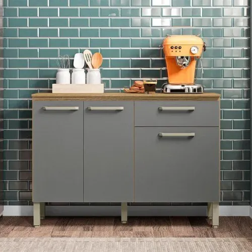 Balcão de Cozinha 3 Portas e 1 Gavetas com Tampo 1,20m Versalhes Freijó / Gris Paraná<br><br>