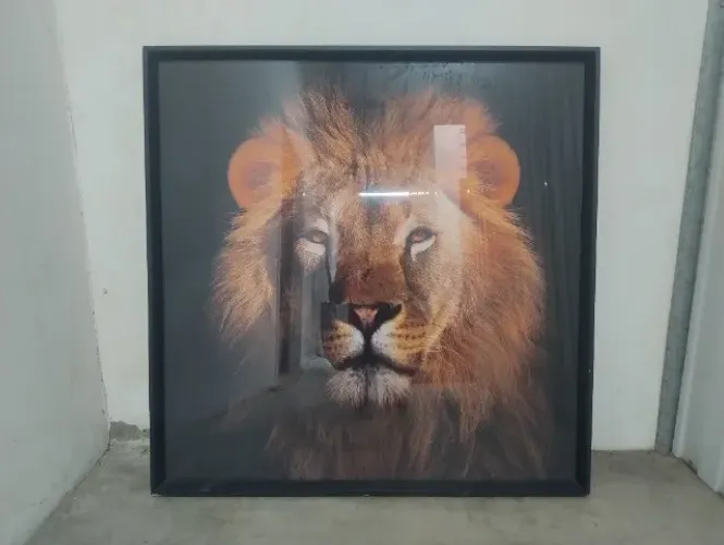 Quadro Decorativo Leão com Moldura e Vidro