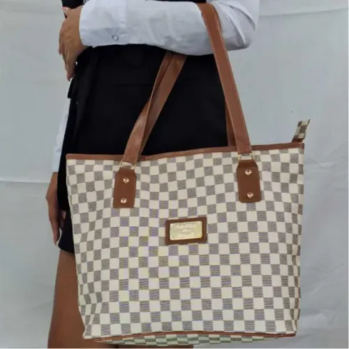 Bolsa LV de Ombro Feminina Grande Estampa Xadrez Tons de Bege/Marrom