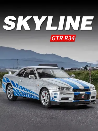 Miniatura Nissan Skyline GT-R R34 1:24 com Luz, Som e Portas Funcionais
