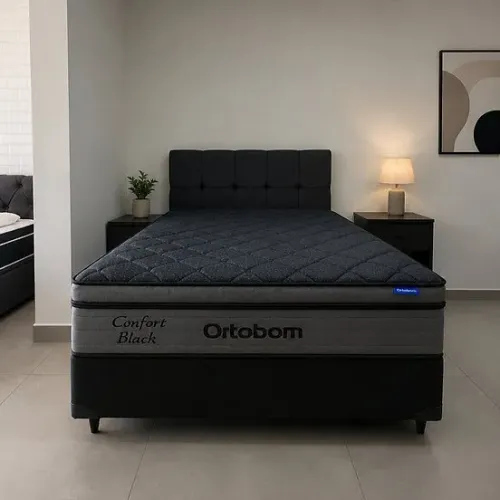 Conjunto Box CASAL PADRÃO Confort Black ORTOBOM - Entrega Grátis Fortaleza