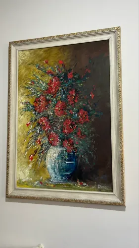 Quadro Decorativo Floral em Pintura a Óleo - 1,15 x 0,80 m com Moldura