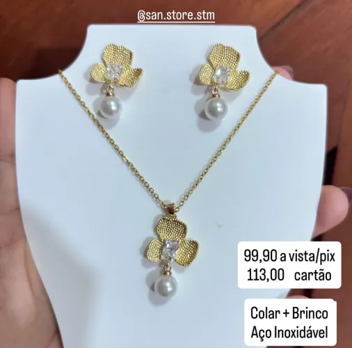 Colar com Brincos - Aço Inoxidável