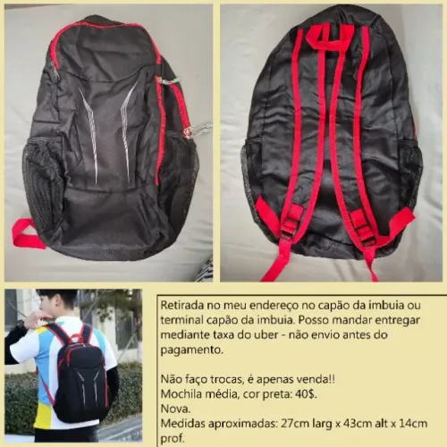 Mochila média preta nova